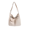Minimalistische beige Umhängetasche aus Oxford-Stoff mit Reißverschluss und Schnallen - Cremeweiß