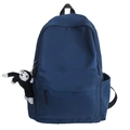 Fashionable navy blue nylon backpack with minimalist design and cute monkey pendant charm - Dark Blue