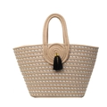 Borsa a mano in paglia intrecciata a righe con nappe in seta per donna stile estivo - Cachi