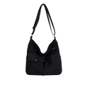 Modische schwarze Umhängetasche aus Oxford-Canvas mit Mehrfachtaschen und breitem Gurt - Schwarz