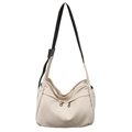 Bolso bandolera beige de nailon con correa negra y anillas decorativas - Blanco Roto