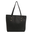 Fashionable black woven texture PU leather tote bag with gold metal rivets and long straps - Black