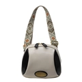 Bolso bandolera chic de PU en beige y negro con correa vintage de jacquard geométrico - Blanco Roto