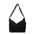 Bolso tote minimalista de lona negra con correa ancha y bolsillo lateral - Negro