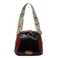 Bolso bandolera minimalista en negro y rojo de cuero PU con correa tejida estampada - Negro