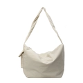 Bolso bandolera minimalista de lona crema con correa ancha y bolsillo lateral pequeño - Blanco Roto