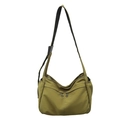 Olive green nylon crossbody bag with wide adjustable strap and side pockets for women - Green