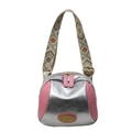 Elegante bolso bandolera de PU en plata y rosa con correa ancha y logo metálico - Plateado