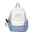 Mochila de poliéster azul y blanca con estampado KMG y colgante de perro de peluche - Azul
