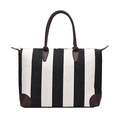 Sac fourre-tout chic en toile rayée avec poignées en similicuir marron pour femmes - Marron