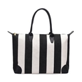 Sac fourre-tout chic en toile rayée noir et blanc avec anses en cuir noir et zip doré - Noir