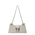Minimalist beige PU leather shoulder bag with silver bow buckle and elegant metal chain - Off-white