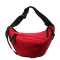 Red crescent nylon crossbody bag with adjustable wide strap and zipper detail - Burgundy