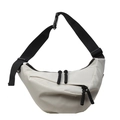 Chic beige half-moon crossbody bag with adjustable wide black strap and woven zipper pull - Off-white