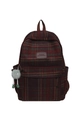 Sac à dos à carreaux rouges et verts de style anglais avec breloque monstre en peluche - Carreaux Rouge Brun