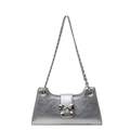 Metallic silver PU leather shoulder bag with chic bow detail and thin chain strap - Silver
