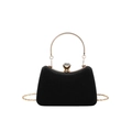 Elegante schwarze Samt-Abendtasche mit rundem Goldgriff und glänzendem Kristallverschluss - Schwarz