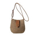 Bolso bandolera de rafia tejida para mujer con correa ajustable de cuero sintético marrón - Caqui