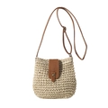 Bolso bandolera tejido elegante en color beige con correa marrón y cierre de presión - Blanco Roto