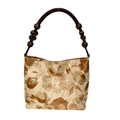 Borsa in seta con ricamo floreale dorato e manici in perline di legno scuro - Oro