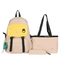 Ensemble 3 pièces sac à dos en nylon beige et jaune avec cabas et trousse à crayons - Kaki