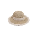 Chapeau de soleil en paille beige avec ruban en dentelle blanche et bord volanté - Chapeau de Paille Kaki