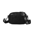 Borsa a tracolla in pelle PU nera con texture floreale a rilievo e tracolla larga - Nero