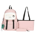 Ensemble sac à dos 3 pièces en nylon rose avec sac à main et trousse pour les écolières - Rose