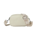 Borsa a tracolla beige in pelle PU con rosa goffrata e tracolla in stile etnico - Bianco Sporco