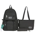 Ensemble 3 sacs noirs en nylon avec sac à dos, fourre-tout, trousse et breloque cactus - Noir