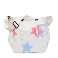 Borsa a secchiello in tela bianca con stelle colorate, chiusura a coulisse e tracolla regolabile - Bianco Sporco
