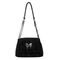 Borsa tote nera alla moda in PU con pieghe di velluto e ciondolo a farfalla in metallo - Nero