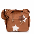 Borsa a tracolla in nylon marrone con toppe a stella e tracolla regolabile - Marrone