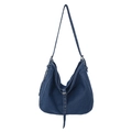 Modische dunkelblaue Denim Hobo-Tasche für Damen mit silbernen Metallösen und Schnallen - Dunkelblau