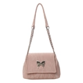 Borsa tote in pelle PU rosa con ciondolo a farfalla argento e tracolla a catena - Rosa