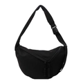 Minimalist black crescent crossbody bag in durable nylon with dual zipper compartments - Black