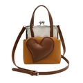 Sac docteur mode en similicuir jaune et blanc avec cœur marron et fermoir métallique - Jaune/Marron