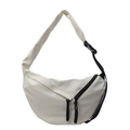 Chic beige crescent crossbody bag for women with dual black zippers and adjustable strap - Off-white