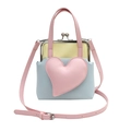 Sac bandoulière en cuir PU cœur rose avec fermoir rétro et couleurs macaron pastel - Bleu & Rose