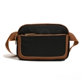 Sac bandoulière chic en cuir PU noir avec bordure marron et fermetures éclair dorées - Noir