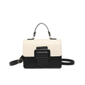 Elegante bolso bandolera de cuero PU blanco y negro con hebilla cuadrada decorativa - Negro