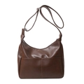 Fashionable dark brown PU leather crossbody bag with vintage texture and double front pockets - Brown