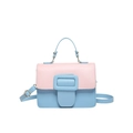 Bolso cuadrado pequeño de contraste rosa y azul con asa superior y correa ajustable - Azul