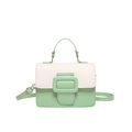 Bolso bandolera chic de cuero PU verde menta y crema con hebilla cuadrada decorativa - Verde