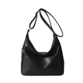 Classic black PU leather hobo bag with adjustable shoulder strap and front pocket - Black