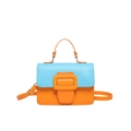 Fashionable blue and orange color-block crossbody bag with large square buckle detail - Orange
