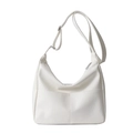 Fashionable white PU leather hobo crossbody bag with multi-pocket design and adjustable strap - White