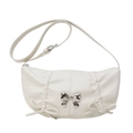 Borsa a tracolla chic in PU bianco crema con fiocco in metallo argentato e pieghe - Bianco Sporco
