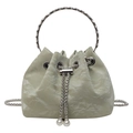 Elegante borsa a secchiello in velluto con manico ad anello argento e coulisse di perle - Verde Con Manico