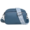 Sac bandoulière bleu en cuir litchi avec large sangle géométrique et fermetures éclair - Bleu